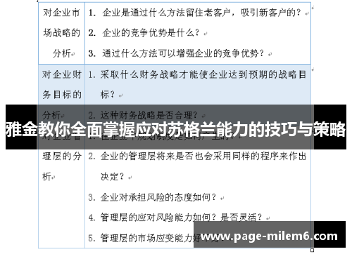 雅金教你全面掌握应对苏格兰能力的技巧与策略